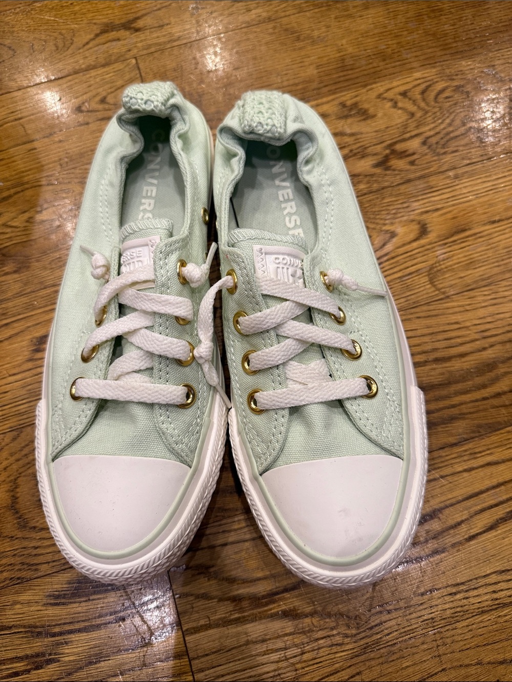 Converse Mint Green Canvas Low-Top Sneakers with Gold Eyelets